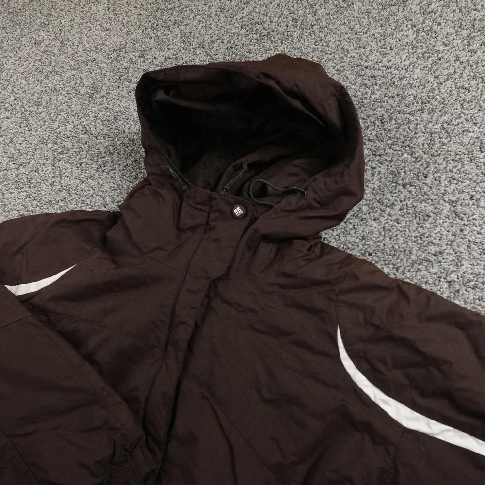 Columbia Jacket Womens L Brown Hood Waterproof Insulated Parka Full Zip Ski Coat